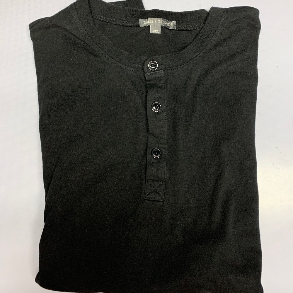 Men's Long Sleeve Black Henley. Large